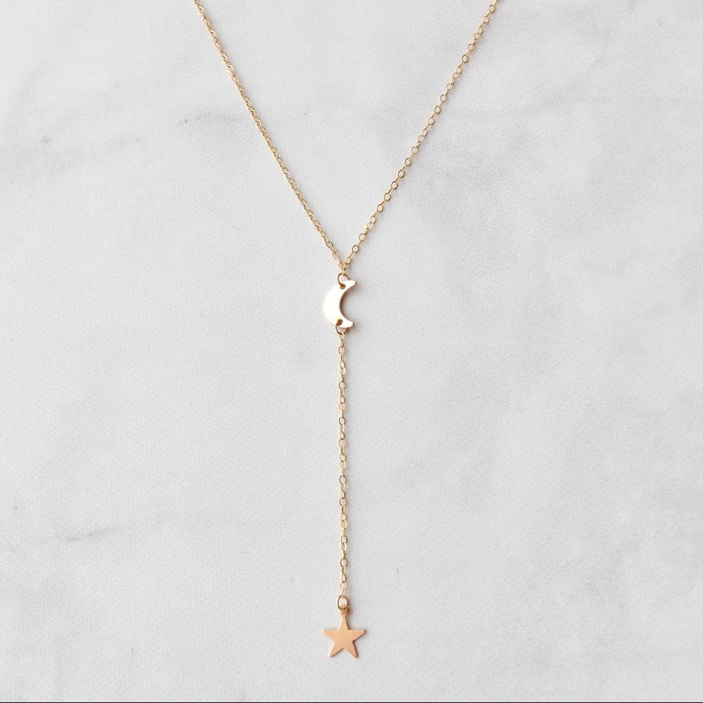 Moon and star y necklace 14k gold fill